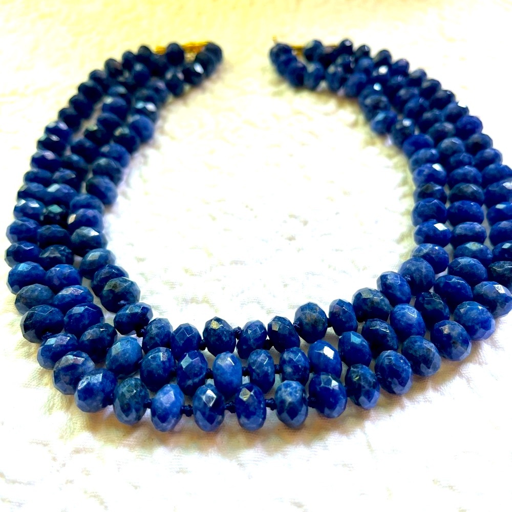 Custom Made Lapiz Lazuli three layer necklace 16-16.5”